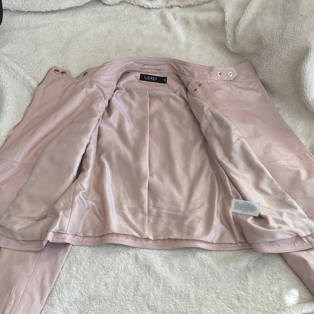 Polo By Ralph Lauren Blush Leather Jacket With Gold Details View 5